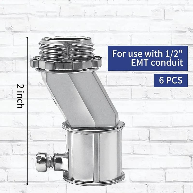 Heavy Duty 6 Pack Offset Conduit Connectors 1/2 Inch Zinc Alloy Secure Grip For Tight Squeeze Wiring Jobs Weather Hardened Built Tough Real Deal Pro Crew Approved Easy Install