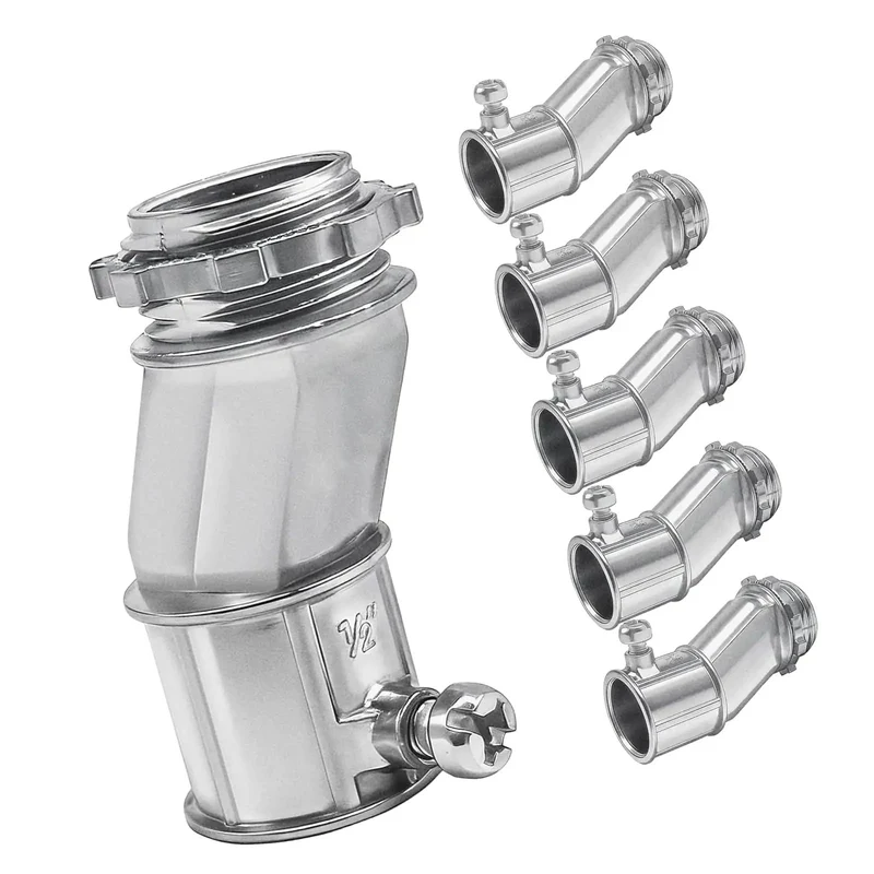Heavy Duty 6 Pack Offset Conduit Connectors 1/2 Inch Zinc Alloy Secure Grip For Tight Squeeze Wiring Jobs Weather Hardened Built Tough Real Deal Pro Crew Approved Easy Install