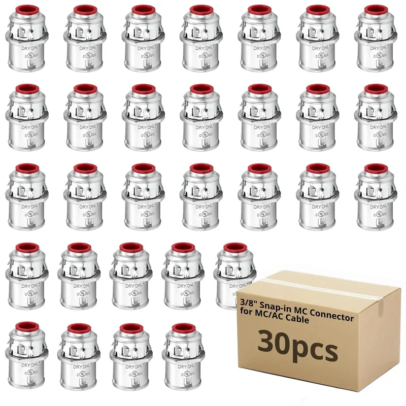 Heavy Duty Third Eighth Inch Zinc Snap In Mc Cable Connector Ul Listed Rock Solid Fitting For Steel Aluminum Conduit Wiring Quick Install Top Shelf Game Changer 30 Pack Bundle