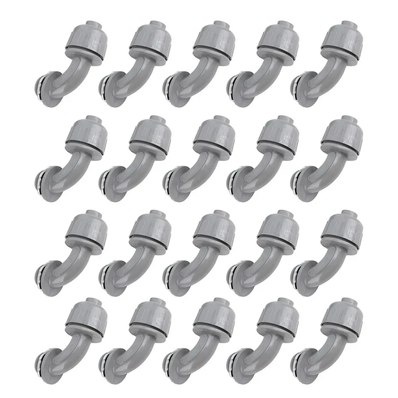 20 Pack Liquid Tight Connectors 3/4 Inch NPT 90 Degree PVC Conduit Fittings For Flexible Wire Cable Wiring Pro Spec Slick Seals Easy Grip Heavy Duty Bulk Hardware Bundle