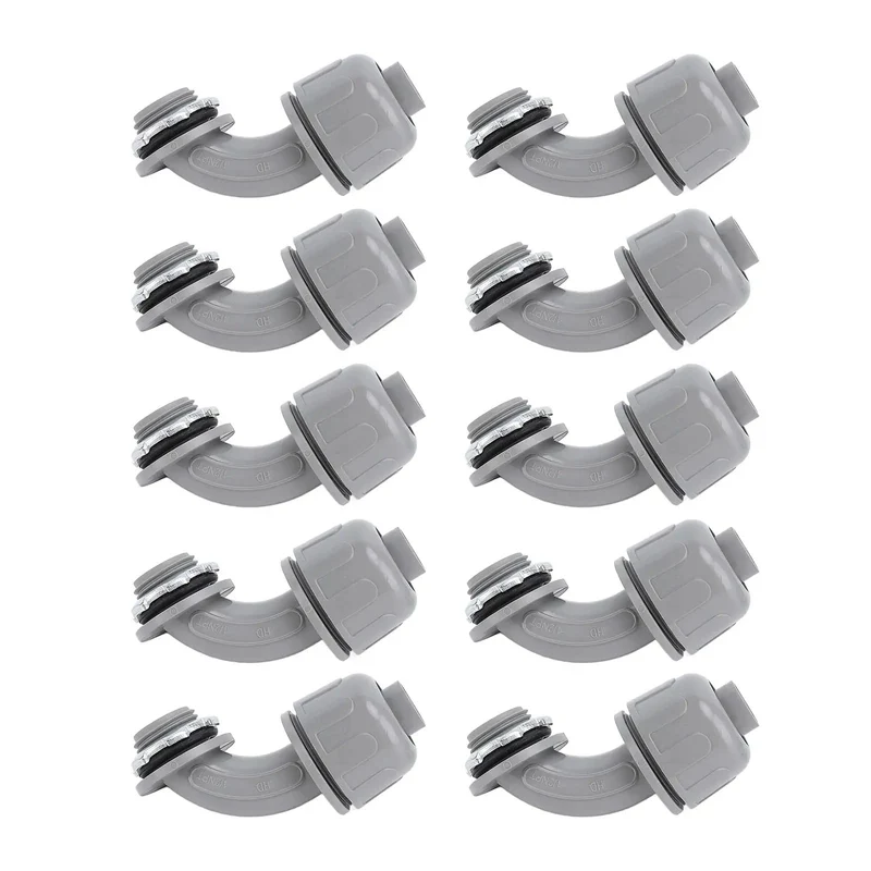 10 Pack Tough 1 Inch NPT Liquid Tight Flex Conduit Connectors 90 Degree Elbow Non Metallic Electrical Cord Grip Adapters Heavy Duty Drop In Seals For Quick Kitchen Bathroom Junction Box Install