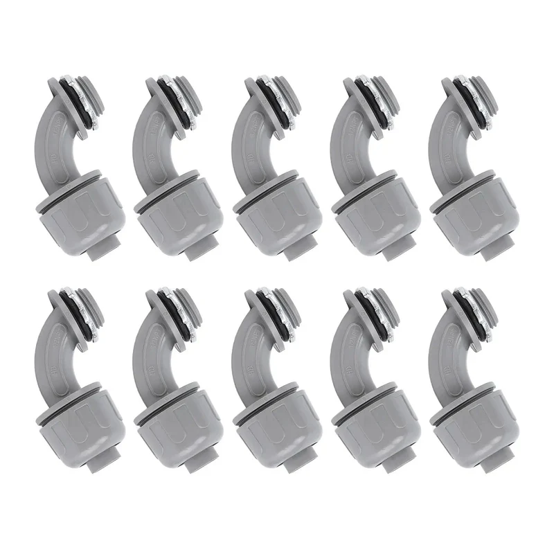 10 Pack Tough 1 Inch NPT Liquid Tight Flex Conduit Connectors 90 Degree Elbow Non Metallic Electrical Cord Grip Adapters Heavy Duty Drop In Seals For Quick Kitchen Bathroom Junction Box Install
