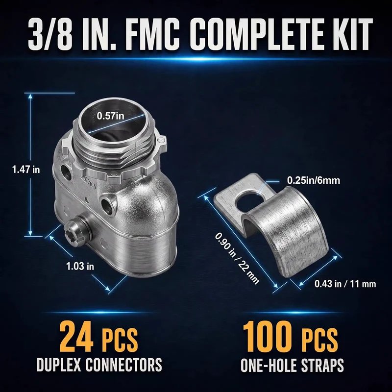 Heavy Duty Pro Gear 124 Piece Electrical Conduit Kit Featuring Rock Solid Zinc Box Fittings And Durable Plated Steel Cable Clips For No Hassle Flex AC NM Wire Routing