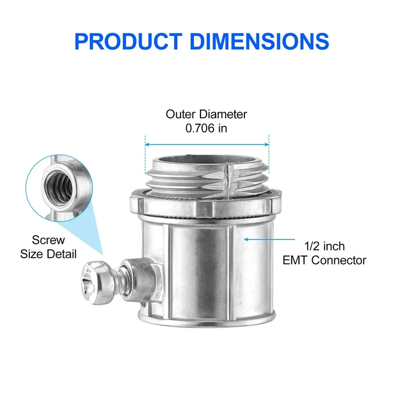 Fifty Piece Pack Of Super Tough EMT Connectors For Half Inch Electrical Conduit Systems Featuring Corrosion Resistant Zinc Alloy Build For Snug Tight Wire Runs And No Sweat Installations