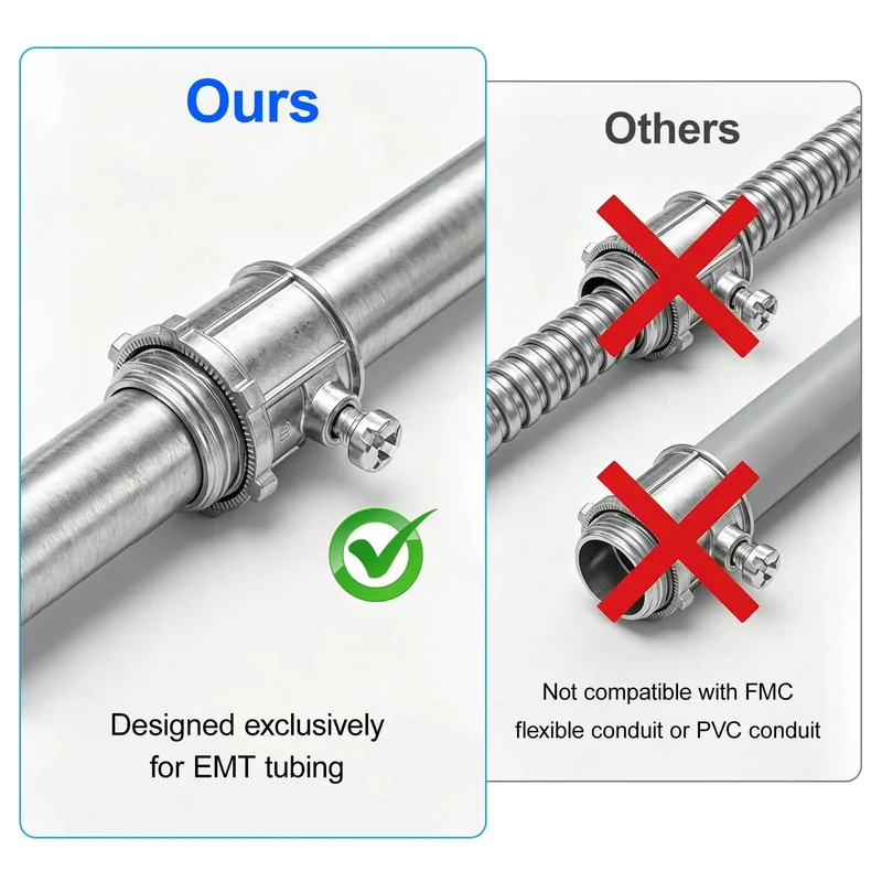 Fifty Piece Pack Of Super Tough EMT Connectors For Half Inch Electrical Conduit Systems Featuring Corrosion Resistant Zinc Alloy Build For Snug Tight Wire Runs And No Sweat Installations