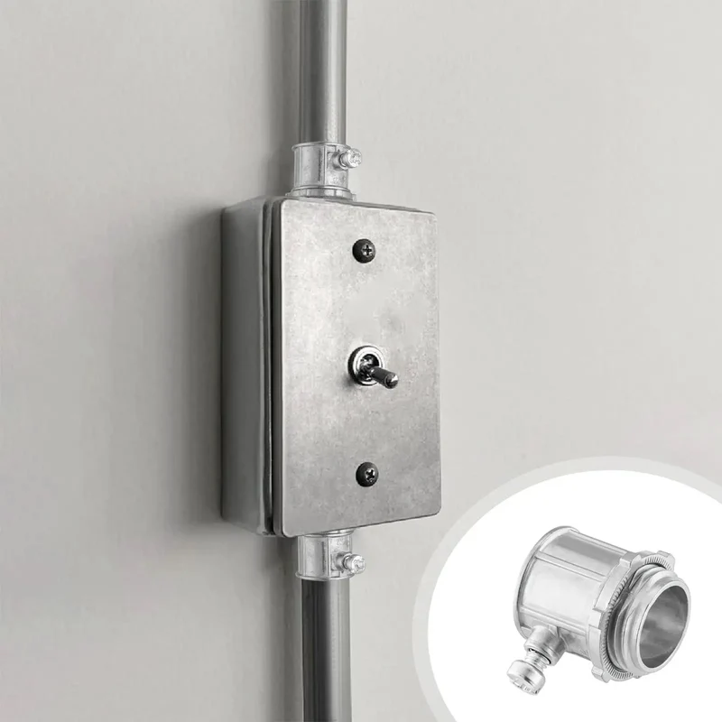 Fifty Piece Pack Of Super Tough EMT Connectors For Half Inch Electrical Conduit Systems Featuring Corrosion Resistant Zinc Alloy Build For Snug Tight Wire Runs And No Sweat Installations