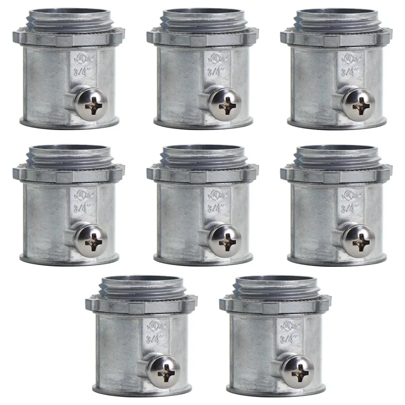Built Tough 3/4 Inch Emt Set Screw Connector Heavy Gauge Zinc Die Cast Concrete Tight Dust Shield Anti Vibration Lock Ul Certified For Commercial Wire Installations 8 Piece Bundle
