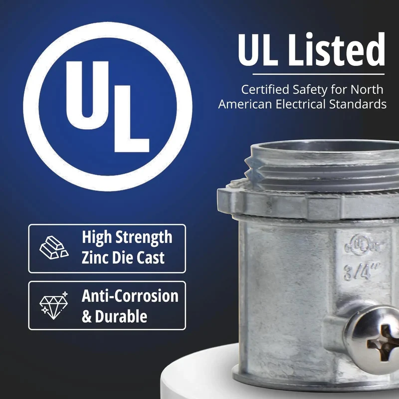 Built Tough 3/4 Inch Emt Set Screw Connector Heavy Gauge Zinc Die Cast Concrete Tight Dust Shield Anti Vibration Lock Ul Certified For Commercial Wire Installations 8 Piece Bundle