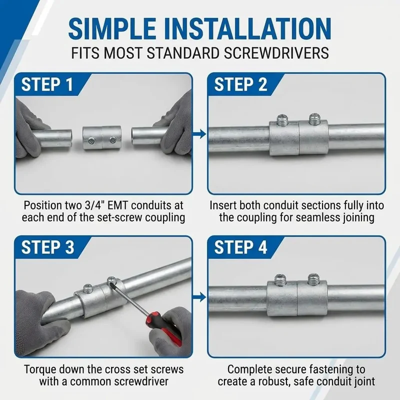 10 Pack 3/4 Inch Emt Couplings Set Screw Connectors Rock Solid Galvanized Steel Electrical Conduit Fittings For Residential Wiring And Commercial Job Sites Built Tough To Last