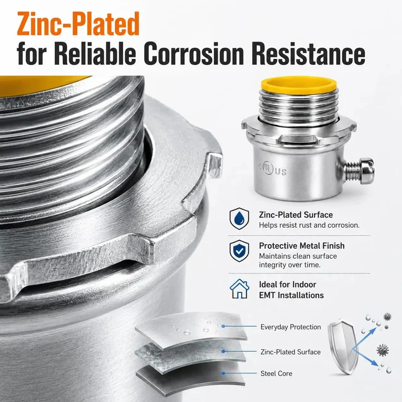 Solid As A Rock 3/4 Inch Emt Conduit Connectors 25 Pack Zinc Plated Set Screw Fittings With Insulated Throat Dead Simple Setup For Indoor Electrical Wiring That Demands Top Shelf Quality And Reliable Power Flow