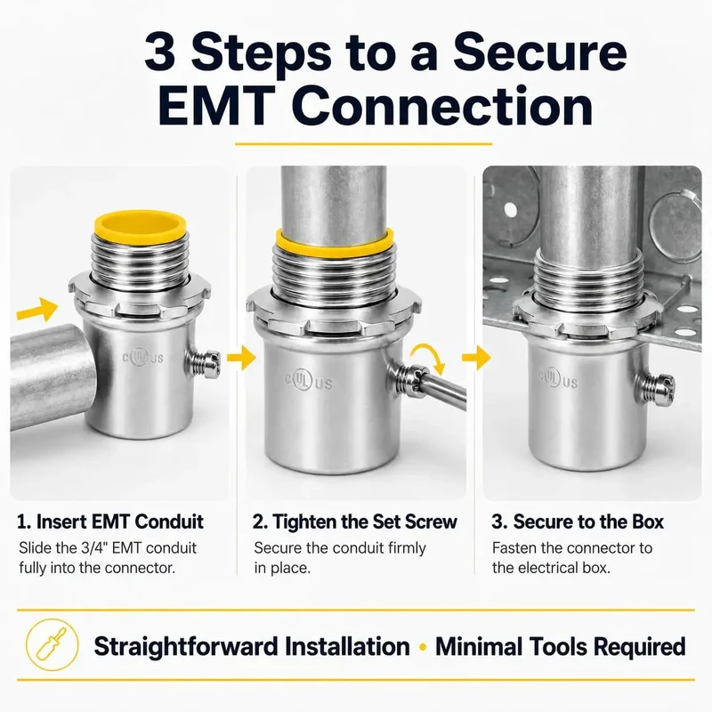 Solid As A Rock 3/4 Inch Emt Conduit Connectors 25 Pack Zinc Plated Set Screw Fittings With Insulated Throat Dead Simple Setup For Indoor Electrical Wiring That Demands Top Shelf Quality And Reliable Power Flow