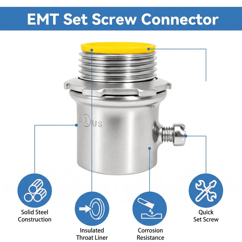 Solid As A Rock 3/4 Inch Emt Conduit Connectors 25 Pack Zinc Plated Set Screw Fittings With Insulated Throat Dead Simple Setup For Indoor Electrical Wiring That Demands Top Shelf Quality And Reliable Power Flow