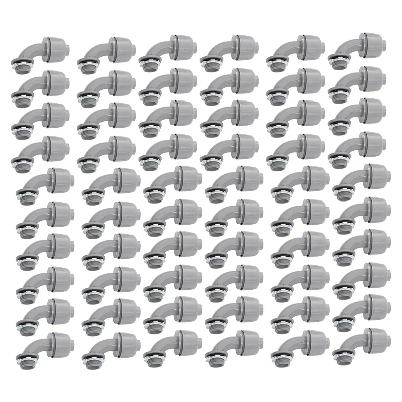 Hella Tough 1/2 Inch NPT 90 Degree RMC Conduit Connectors Bulk 60 Pack Steel Insert Slick Tool Free Snap Install For Street Rod And DIY Electrical Wiring