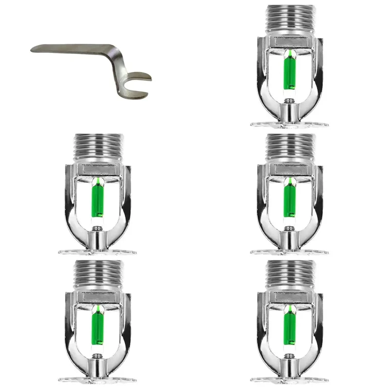5-Pack Pendent Fire Sprinkler Heads 1/2 Inch Quick Response 93 Celsius Nickel Plated Copper With Wrench Badass Smoke Eaters Rapid Fire Suppression For Top Shelf Protection