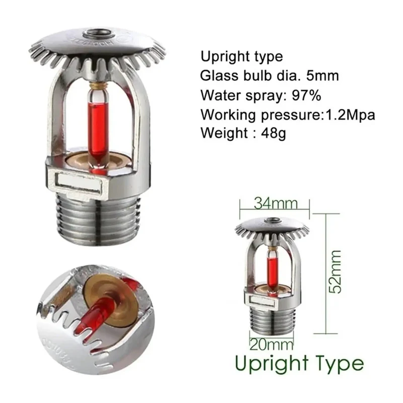 Kick Ass Brass Fire Sprinkler Heads 5 Pack 155F Upright Design Built like a Tank with Red Glass Bulb for Fast NPT Install and Even Water Distribution for Top Shelf Safety Results