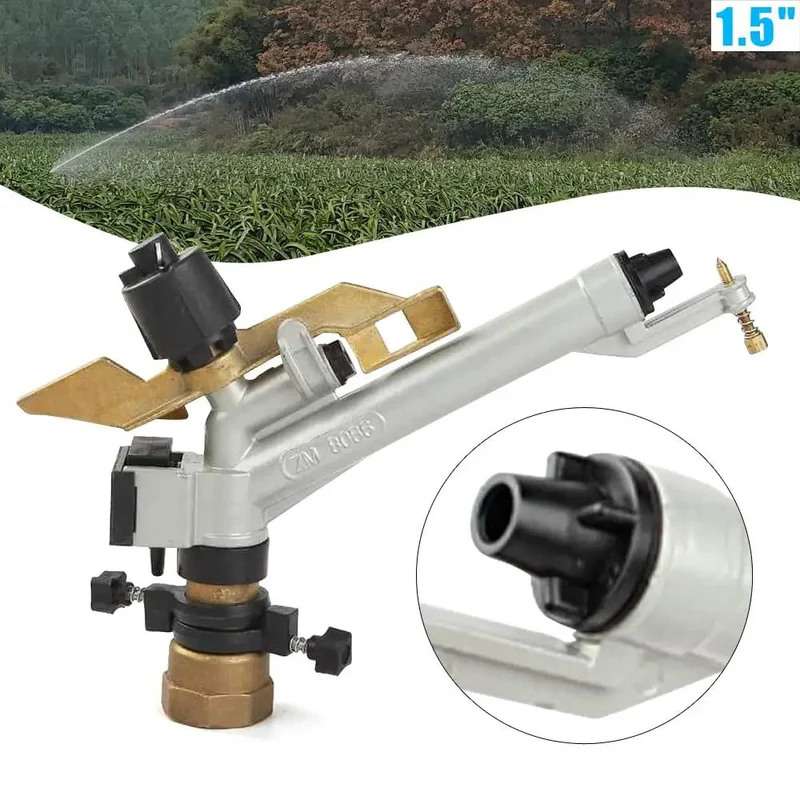 Heavy Duty Pro Grade 1.5 Inch Irrigation Sprinkler Gun With 360 Degree Adjustable Impact Spray For No Fuss Farm Garden And Forestry Watering On Big Acres