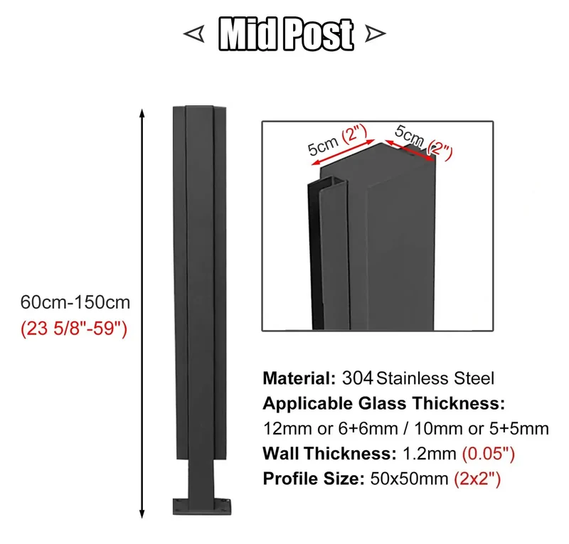 Sleek Matte Black Stainless Steel Glass Railing Post 59 Inch U Channel Balustrade Spigot Built Damn Tough For Decks And Stairs Rock Solid Rust Proof Finish