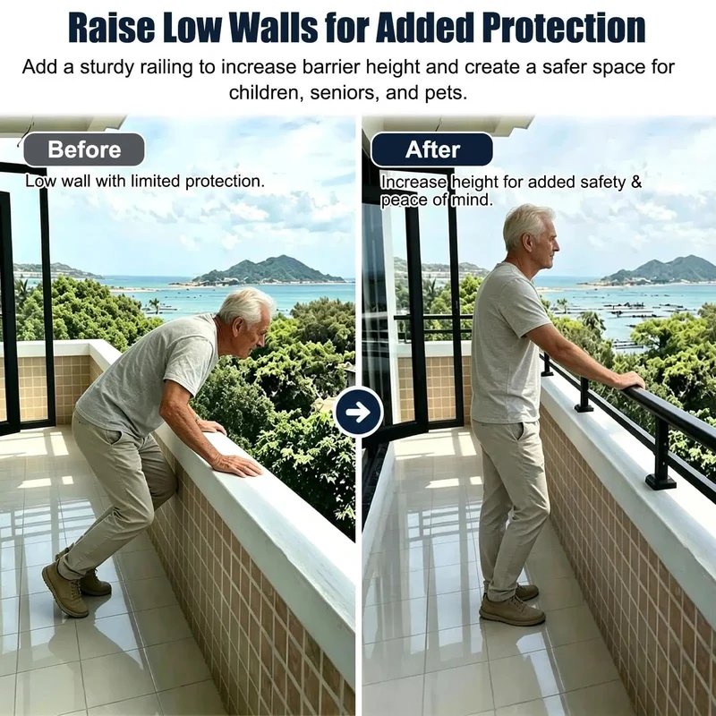 Take Your Outdoor Safety Game To The Next Level With This Hella Secure Exterior Railing. Built For Rooftop Terraces And Balconies, This Double Post Wall Extender Keeps Children And Pets Protected While Giving Your Low Parapet A Serious Upgrade.