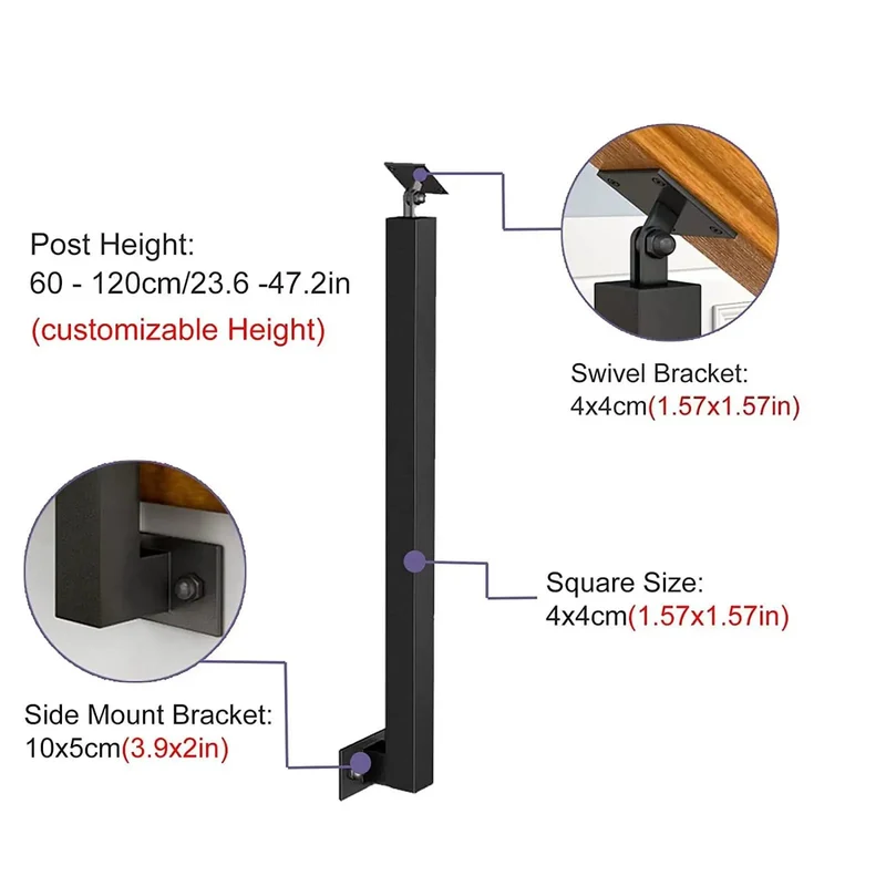 Rock Solid Black Metal Railing Pillar Featuring 270 Degree Pivot Mount Bracket Heavy Duty Deck Balusters With Crisp Slim Spindle Posts For Quick Porch Setup And Backyard Fence Upgrades