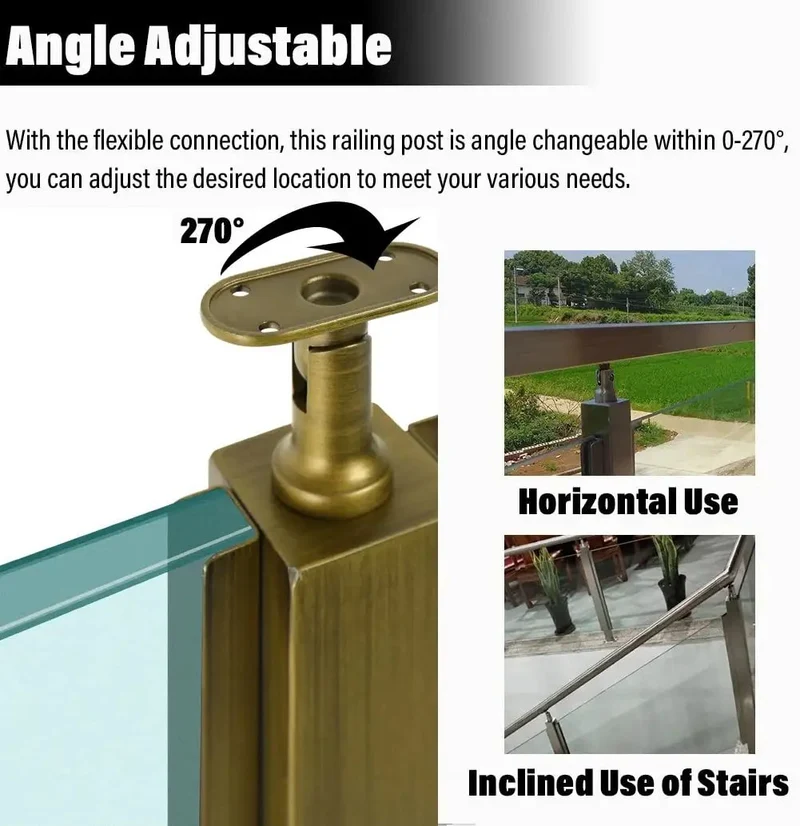 Hella Sturdy Gold Stainless Steel Deck Railing Posts For 10Mm To 12Mm Glass Panels Chef Kiss Finish Patio Guardrail Kit That Installs Smooth And Stays Super Solid Indoors Or Outdoors