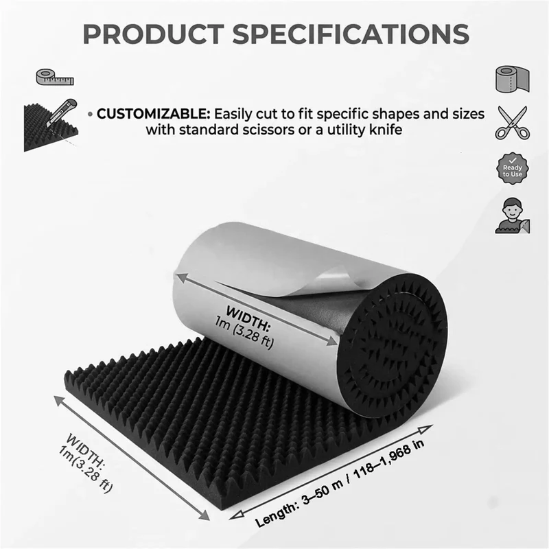 Heavy Duty Soundproof Wedge Foam Wall Panels For Home Studio Acoustic Treatments Peel And Stick Noise Reduction Insulation Roll With Rock Solid High Density Dampening Pads
