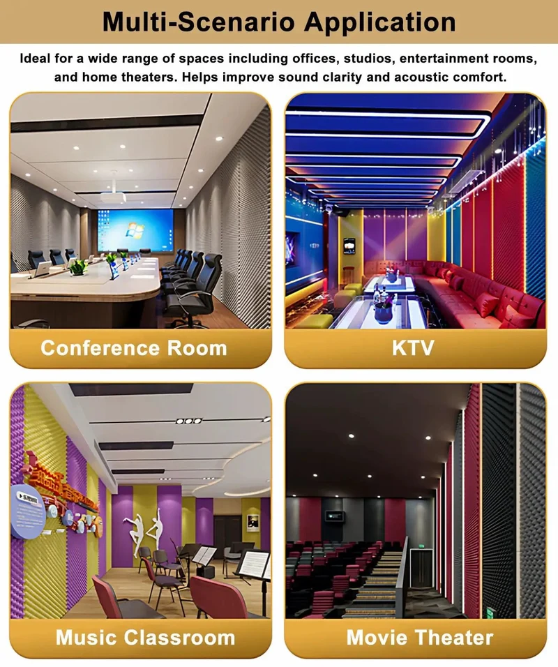 Orange High-Density Acoustic Foam Panels with Self Adhesive Peel and Stick to Banish Echo for Studio Vibes. These Easy Cut Soundproofing Wall Panels Offer Nifty Noise Reduction for Music Rooms and Home Theaters. A Dope Audio Dampening Solution.