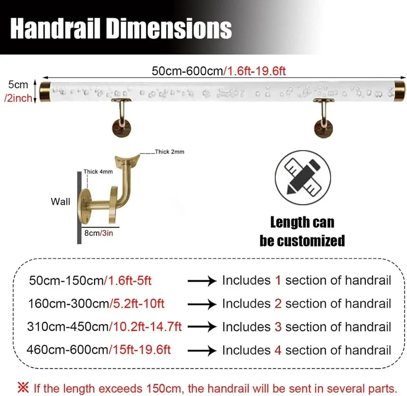 Custom Size Acrylic Staircase Handrails Transparent Non Slip Safety Guard Rails Heavy Duty Mounting Brackets Crystal Clear Grab Bar Kit Zero Hassle Install Top Shelf Strength For Your Home Interior