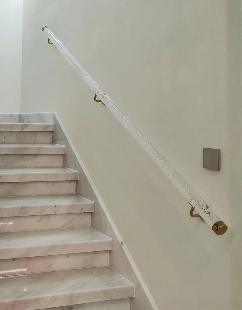 Solid Grip Clear Acrylic Stair Handrail With Heavy Duty Gold Bracket Wall Mount Banister Fo Sho Secure Non Slip Custom Length Grab Bar For Interior Stairs And Outdoor Steps Tight Home Upgrade