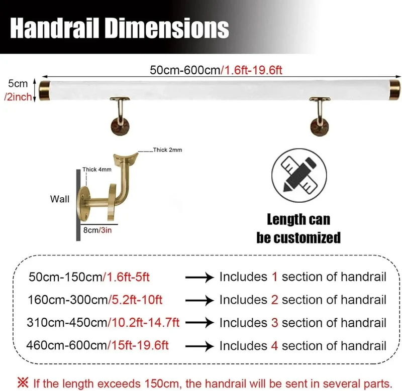 Badass Clear Acrylic Stair Handrail With Heavy Duty Gold Brackets And Custom Cut Sizes For A Sick Indoor Outdoor Wall Mount Grab Bar Installation That Sets Up Easy