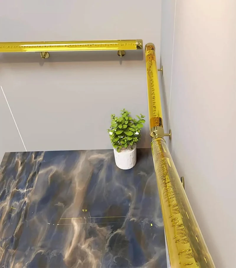 Clear Acrylic Wall Mount Stair Handrail With Pro Grade Gold Brackets, Heavy Duty Non Slip Interior Exterior Balustrade For Rock Solid Household Safety Upgrades