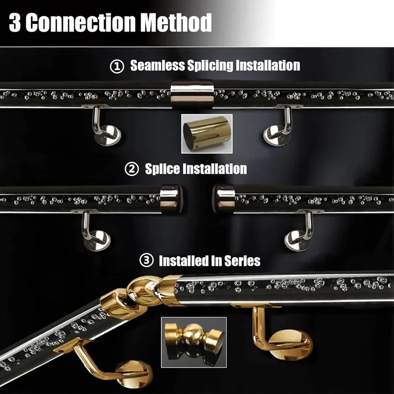 Rock Solid Crystal Clear Acrylic Stair Handrail With Heavy Duty Gold Wall Brackets Super Grippy Non Slip Surface For Easy Interior Exterior Installation