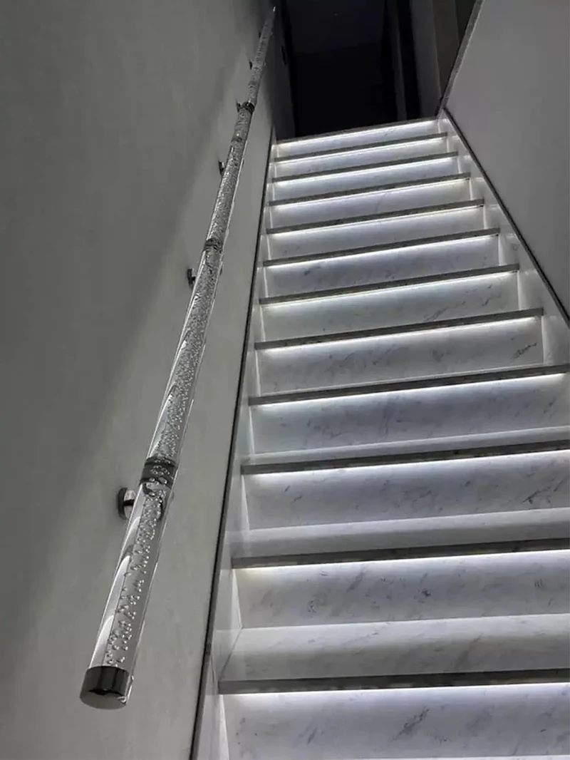 Clear Acrylic Stair Handrails With Swanky Silver Brackets Wall Mount Grab Bars For Elderly Kids Safety Sleek Transparent Pipe Guards Non Slip Grip Custom Size Quick Install Super Durable Top Shelf Quality Nifty Design Easy Setup