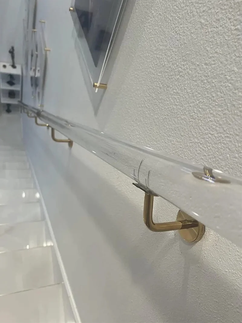 Clear Acrylic Stair Handrail Paired With Heavy Duty Gold Wall Brackets Dead Nuts Secure Safety Grab Bar For Indoor Outdoor Steps Built Tough For Daily Family Use Zero Slip Grip