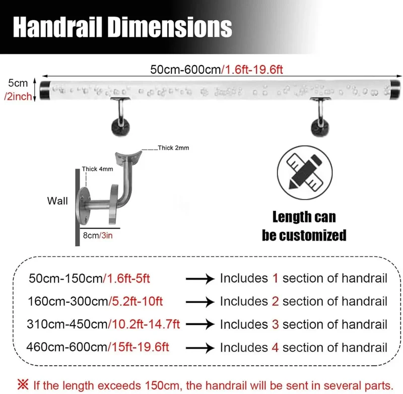 Rock Solid Clear Acrylic Stair Handrail With Beefy Stainless Brackets Non Slip Grip Smooth Finish Tight Safety Rig For Home Interior Hallways And Lofts Complete Kit
