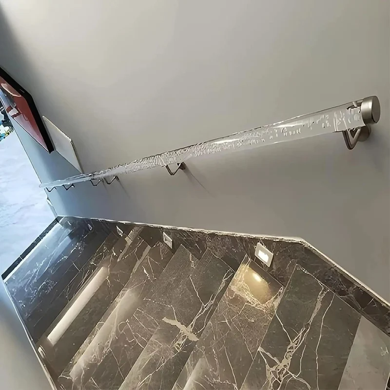 Built Different Clear Acrylic Stair Handrail Featuring Rock Solid Non Slip Surface And Massive Stainless Steel Brackets For Custom Transparent Steps Safety Railing Grab Bar Wall Mount Kit