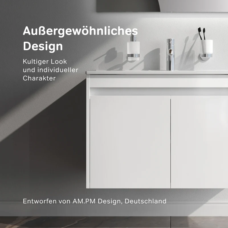 Waschtischunterschrank mit Waschbecken, 80 cm, als Flachpaket, 2 Türen, Weiß glänzend – MPAX0801WG-C0802WG