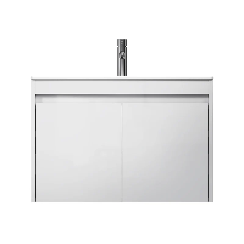 Waschtischunterschrank mit Waschbecken, 80 cm, als Flachpaket, 2 Türen, Weiß glänzend – MPAX0801WG-C0802WG