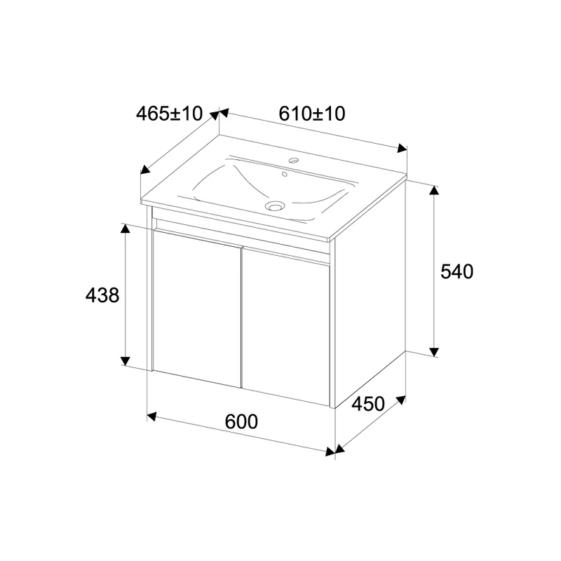 Waschtischunterschrank mit Waschbecken, 60 cm, als Flachpaket, 2 Türen, Weiß glänzend – MPAX0601WG-C0602WG