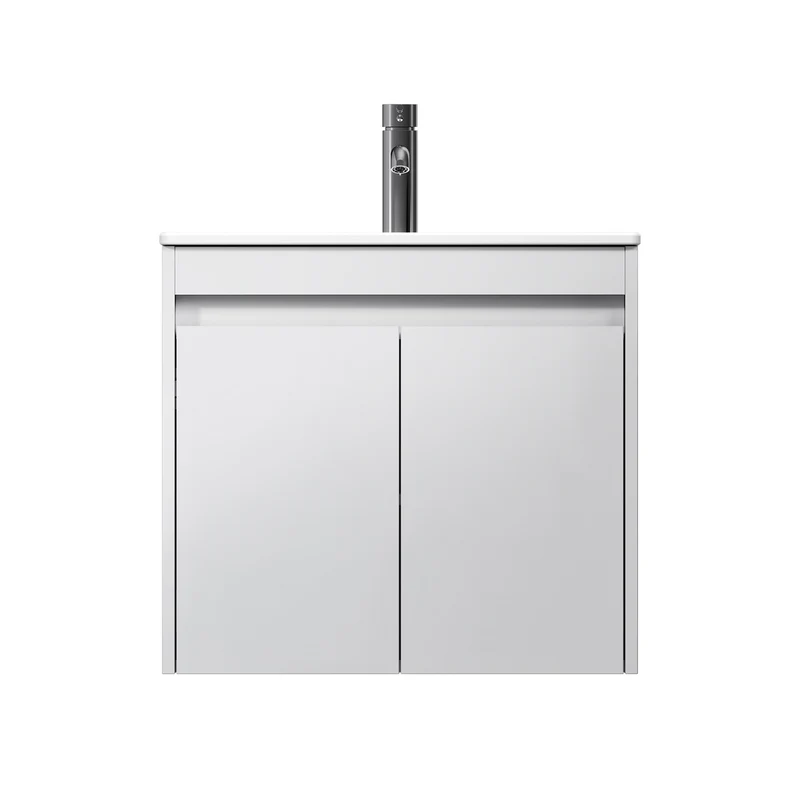 Waschtischunterschrank mit Waschbecken, 60 cm, als Flachpaket, 2 Türen, Weiß glänzend – MPAX0601WG-C0602WG