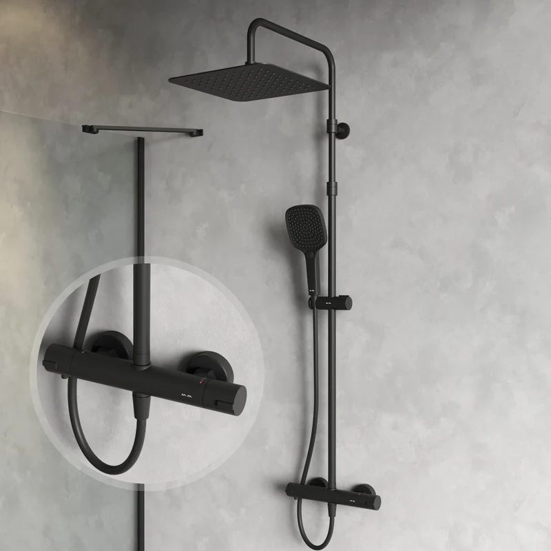 Duschsystem Play mit Thermostat und Regendusche, Schwarz – F078X422