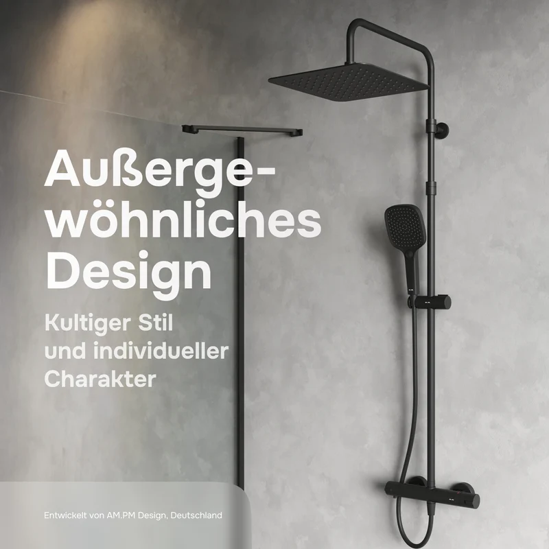 Duschsystem Play mit Thermostat und Regendusche, Schwarz – F078X422