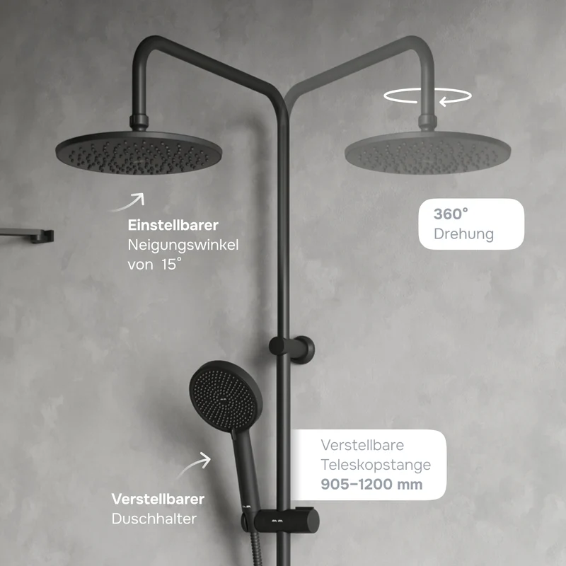 Duschsystem Play mit Regendusche, Schwarz – F078Y022