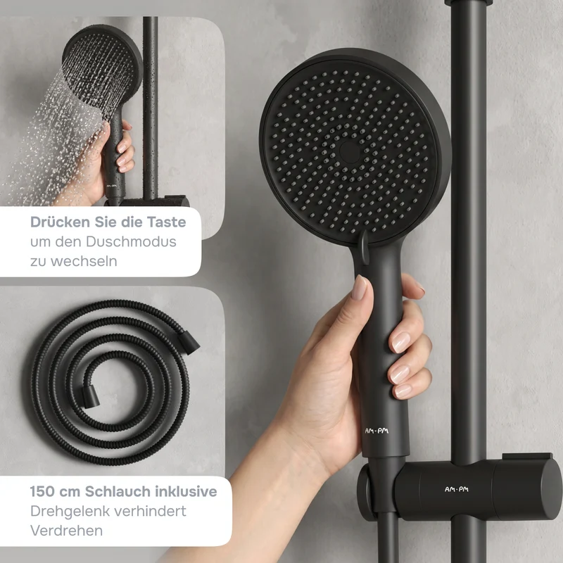 Duschsystem Play mit Regendusche, Schwarz – F078Y022