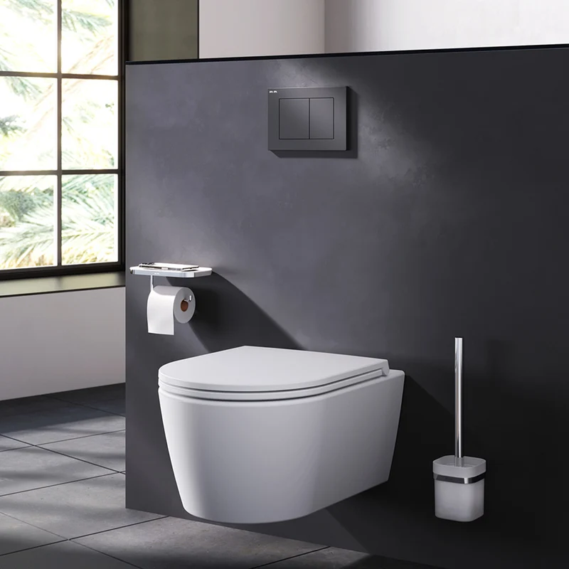 WC-Komplettset Spike mit Vorwandelement und schwarzer Betätigungsplatte – IIS90238.PA1900