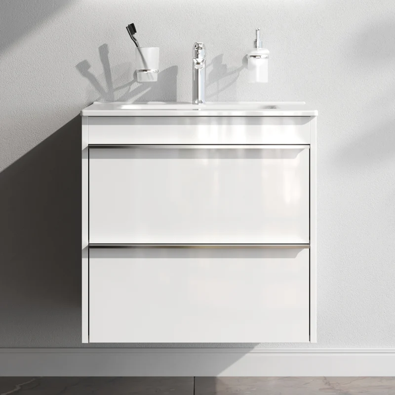 Waschtischunterschrank mit Waschbecken, 60 cm, als Flachpaket, 2 Schubladen – MTAX0602WG-C0602WG