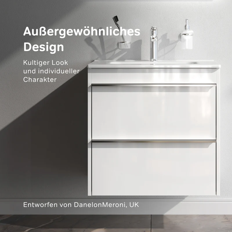 Waschtischunterschrank mit Waschbecken, 60 cm, als Flachpaket, 2 Schubladen – MTAX0602WG-C0602WG