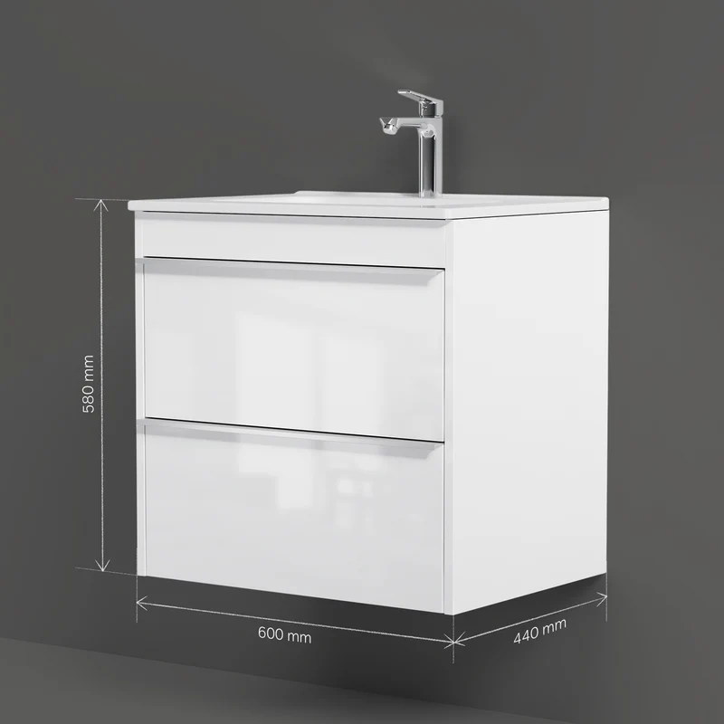 Waschtischunterschrank mit Waschbecken, 60 cm, als Flachpaket, 2 Schubladen – MTAX0602WG-C0602WG