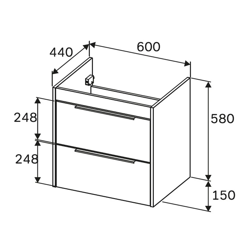 Waschtischunterschrank mit Waschbecken, 60 cm, als Flachpaket, 2 Schubladen – MTAX0602WG-C0602WG