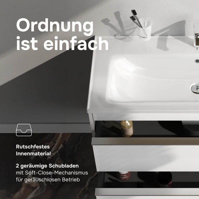 Waschtischunterschrank mit Waschbecken, 100 cm, als Flachpaket, 2 Schubladen – MTA-FHX1002WG-WCC1002