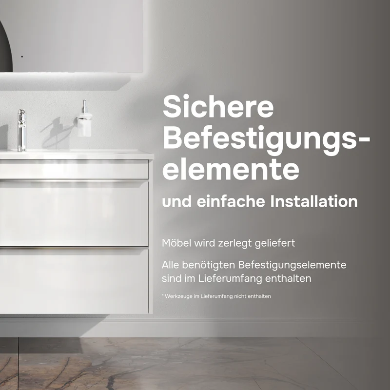 Waschtischunterschrank mit Waschbecken, 100 cm, als Flachpaket, 2 Schubladen – MTA-FHX1002WG-WCC1002